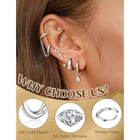 ⚡Gold Hoop Stud Chain Earrings Set for Women 14K Plated Hypoallergenic Jewelry - Picture 4 of 6